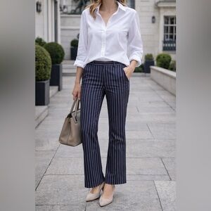Derek Lam 10 Crosby Navy Pinstripe Flare Pants Size 4 Tailored Wide Leg